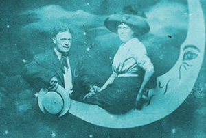 Charles Cramer, alias Conway, the clown with a wooden leg, in a postcard photo with his wife, circa 1911 (Mysterious Chicago)