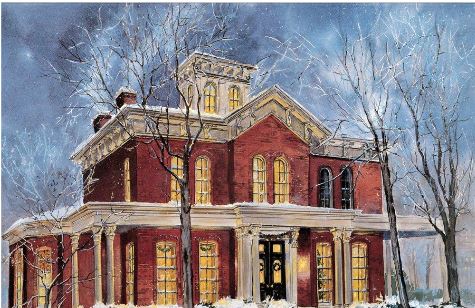 “Winter at Hull-House,” a watercolor painting by Chicago artist Jack Simmerling. One can imagine that this was what Hull-House looked like during the holidays.