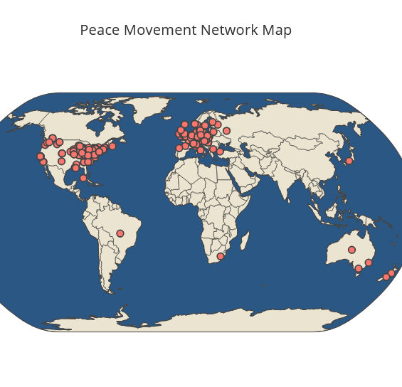 map with dots where peace activists lived